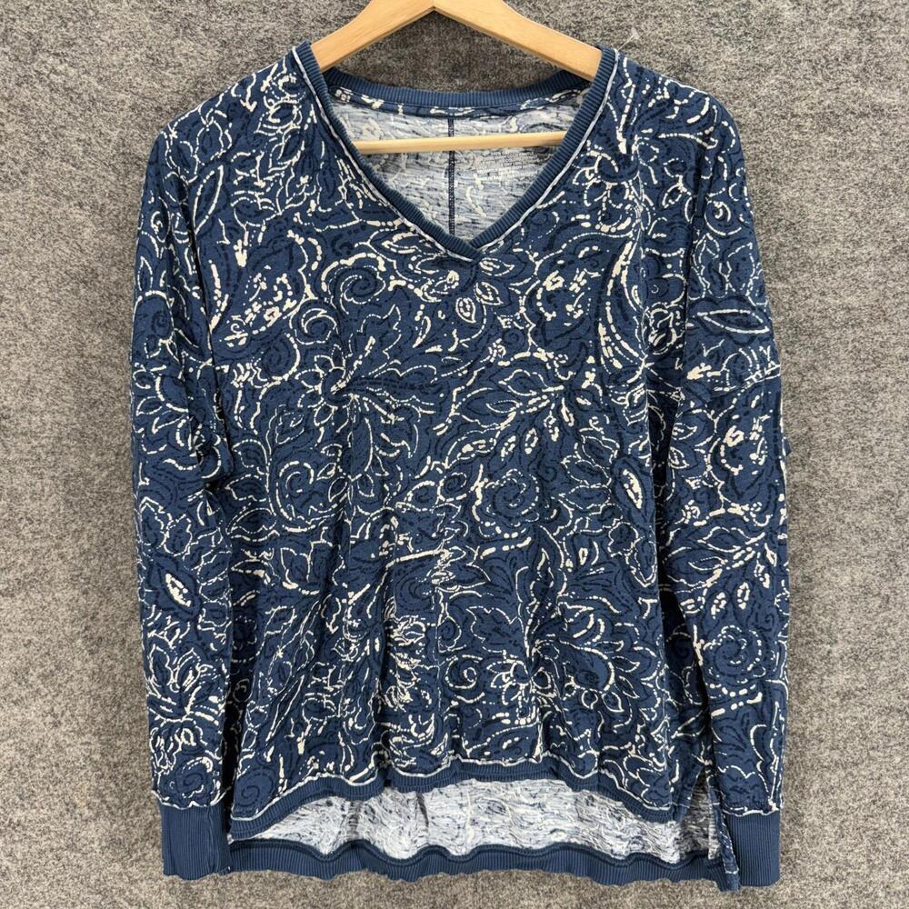 Westbound Sweater Pullover Women XL Blue Floral Knit V-Neck Long Sleeve Cotton